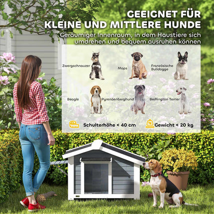 Wetterfeste Hundehütte aus Holz mit herausnehmbarem Boden, Grau