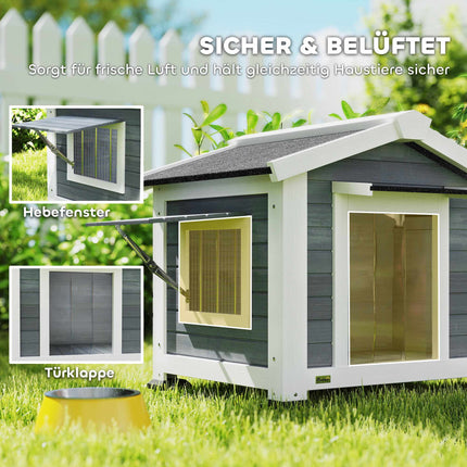 Wetterfeste Hundehütte aus Holz mit herausnehmbarem Boden, Grau