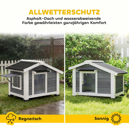 Wetterfeste Hundehütte aus Holz mit herausnehmbarem Boden, Grau