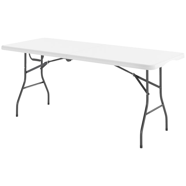 Opklapbare tuintafel 180 x 74 cm weerbestendige buffettafel met draaggreep klaptafel campingtafel voor tuin, terras en balkon wit Aosom