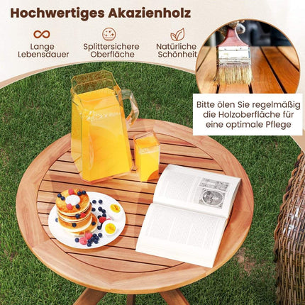 Wetterfester Gartentisch aus Akazienholz Runder Holztisch Beistelltisch Balkontisch Bistrotisch