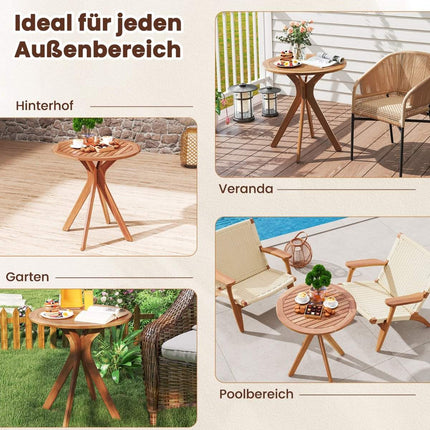 Wetterfester Gartentisch aus Akazienholz Runder Holztisch Beistelltisch Balkontisch Bistrotisch