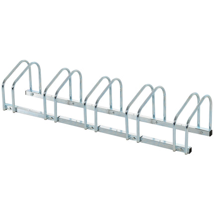 Support à vélo, résistant aux intempéries, durable, fixation au sol et au mur, acier, jusqu'à 5 vélos, argent, 145 x 33 x 27 cm