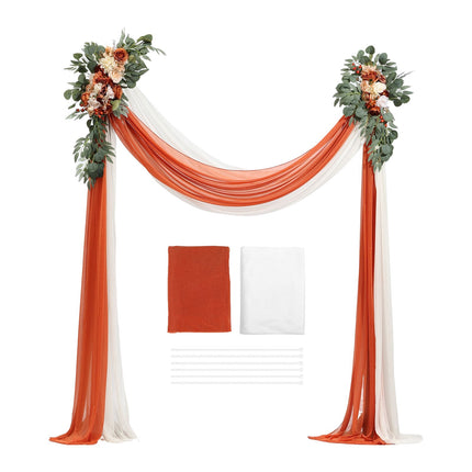 Wedding Arch Flowers With Drapes, Orange Silk, 4-Piece