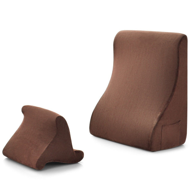 Keilkissen-Set ergonomisches Rückenkissen mit Seitentaschen und waschbarem Bezug Stützkissen für Nacken 47,5 x 23,5 x 54 cm Braun