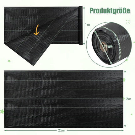 Unkrautvlies 50m² Gartenvlies gegen Unkraut Unkrautfolie PP schwarz 25 x 2m-100 g/m²