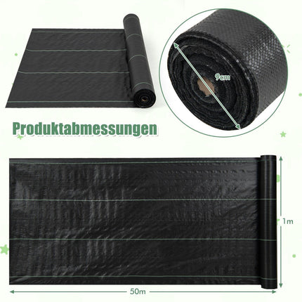 Unkrautvlies 50m² Gartenvlies gegen Unkraut Unkrautfolie PP schwarz 50 x 1m-100 g/m²