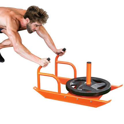 Weight Training Pull Sled, Steel, Fits 1 in & 2 in Plates, Orange