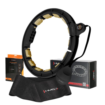Zátěžová hula hoop obruč s počítadlem a oporou pasu, černá/zlatá