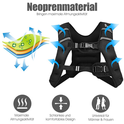 Weighted Training Vest, 9kg, Adjustable, Reflective Straps