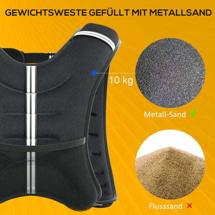 Gewichtsweste 10 kg verstellbar Krafttraining, schwarz