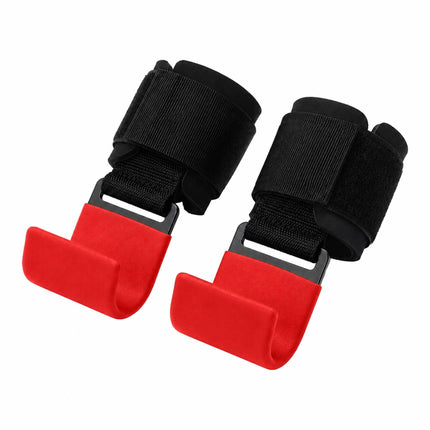 Weightlifting Wrist Hooks Set of 2, Neoprene Padding, Black/Red, 150 kg