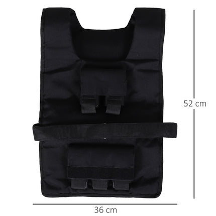 Gilet lesté 20 kg, gilet d'entraînement réglable pour la musculation et le fitness, matière Oxford, noir 36 x 52 cm