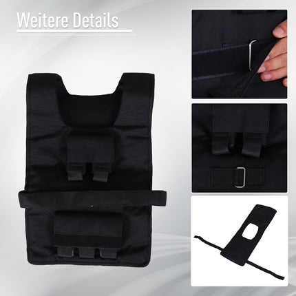 Gilet lesté 20 kg, gilet d'entraînement réglable pour la musculation et le fitness, matière Oxford, noir 36 x 52 cm