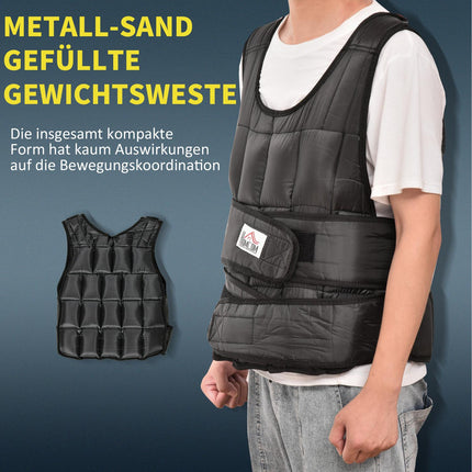 Verstellbare 30-kg-Gewichtsweste für Krafttraining, schwarz