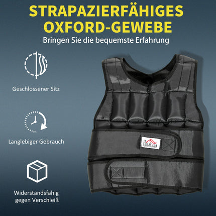 Verstellbare 30-kg-Gewichtsweste für Krafttraining, schwarz