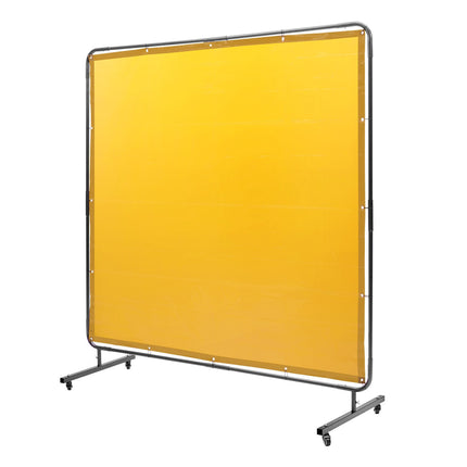 Welding Screen With Frame, 6x6 Ft, Wheeled, Yellow