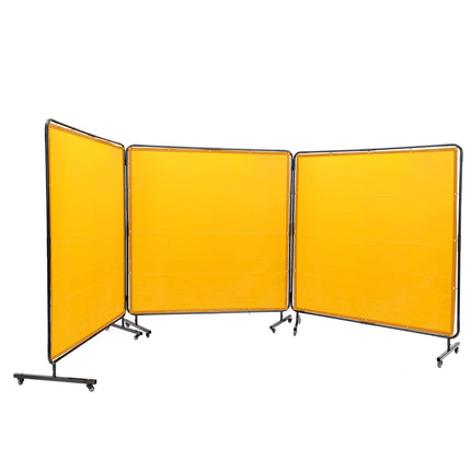 Welding Screen with Frame, 3-Panel 6x6 ft, 12 Wheels