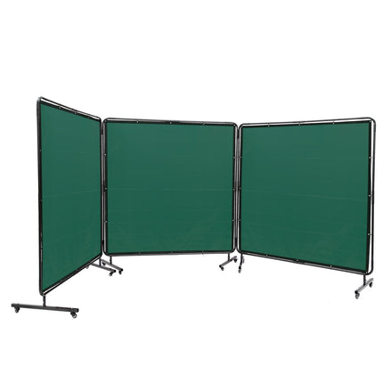 Welding Screen with Frame, Flame-Resistant 3-Panel 6x6 ft, Green