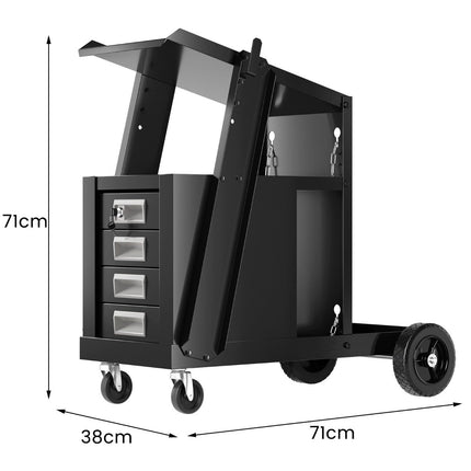 Laswagen met 4 laden & gasfleshouder 71 x 38 x 71 cm zwart