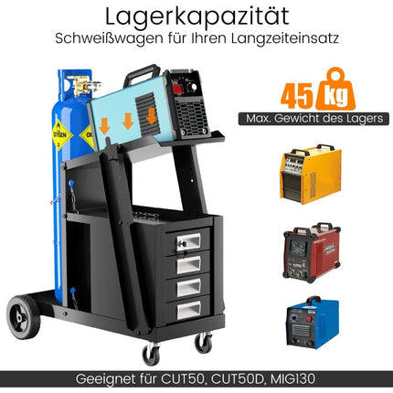 Laswagen met 4 laden & gasfleshouder 71 x 38 x 71 cm zwart