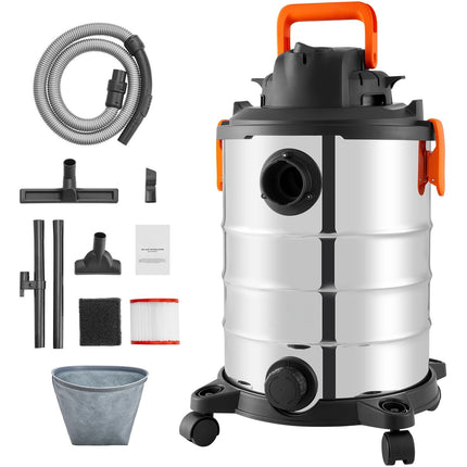 Wet Dry Shop Vacuum, Stainless Steel, 8 Gallon, 6 Peak HP