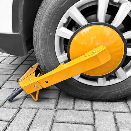 Wheel Clamp Theft Protection, Steel, 15", Yellow