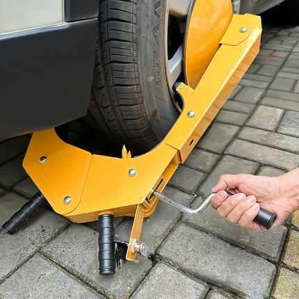 Wheel Clamp Theft Protection, Steel, 15", Yellow
