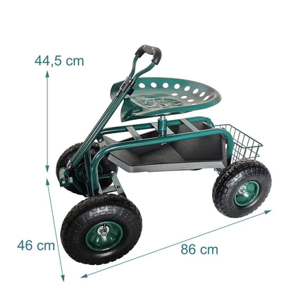 Gartensitz auf Rollen mit Stauraum und verstellbarer Höhe