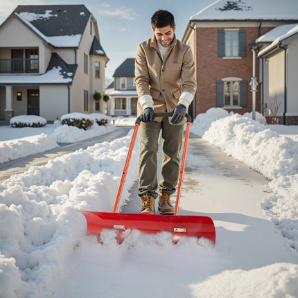 Wheeled Snow Pusher Shovel, 96 cm Blade, Adjustable Handle