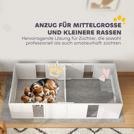 Welpenbox aus Holz mit rutschfestem Boden, verstellbar, 196x96x48 cm
