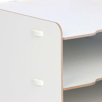 White 4-Compartment MDF File Tray – Wood-Effect Desk Organizer