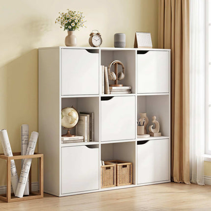 White 9-Cube Bookshelf with 5 Doors and Anti-Tip Device