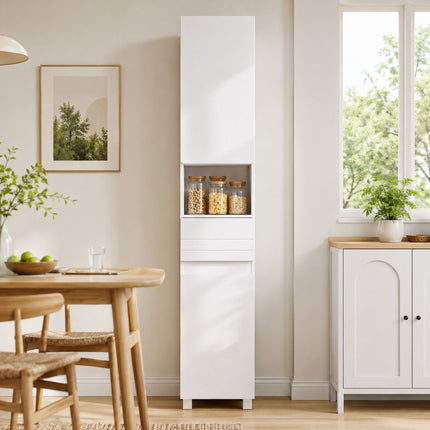 White Bathroom Cabinet with Adjustable Shelves, 30x30x170 cm