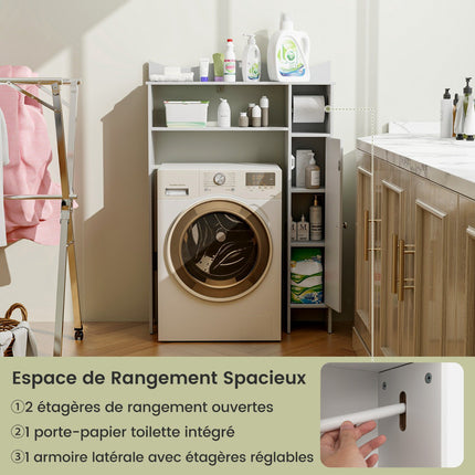 Weißer Badezimmerschrank mit Toilettenpapierhalter & Ablagen