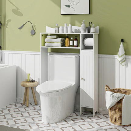 Weißer Badezimmerschrank mit Toilettenpapierhalter & Ablagen