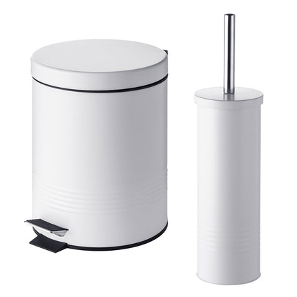 Weißes Bad-Set mit Treteimer & Toilettenbürste