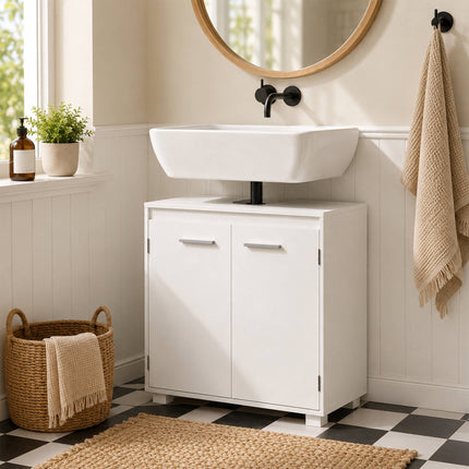 White Bathroom Sink Cabinet with Adjustable Shelf, 60x30x60 cm