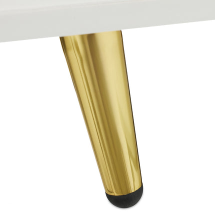 Weißer Nachttisch mit goldenen Beinen und 2 Schubladen
