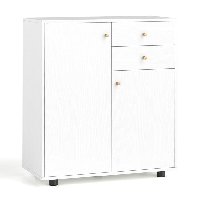 Weißes Buffet-Sideboard mit 2 Schubladen und verstellbaren Einlegeböden