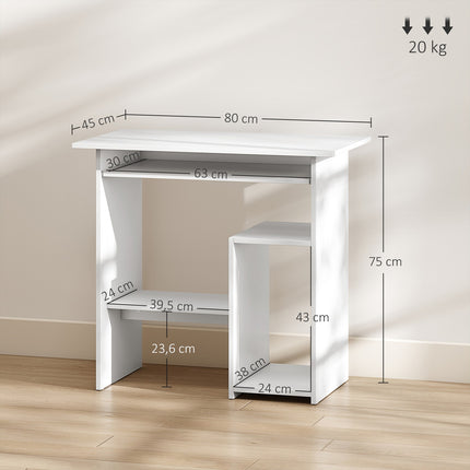 Weißer Computertisch, Spanplatte, 80 x 45 x 75 cm