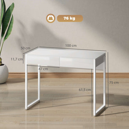White Desk 100x50 cm with 2 Drawers for Small Spaces