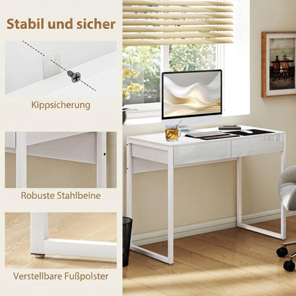 White Desk 100x50 cm with 2 Drawers for Small Spaces
