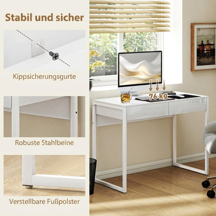White Desk 100x50 cm with 2 Drawers for Small Spaces