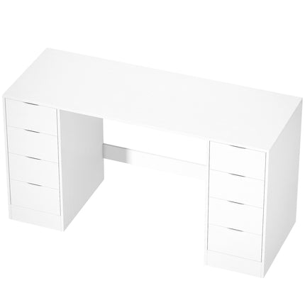 White Desk with 8 Drawers, 140 cm – Modern Office Storage