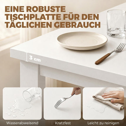 White Dining Table with Hidden Storage, 120x60 cm
