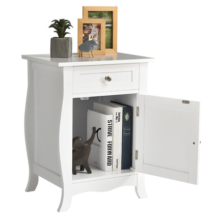 Weißer Beistelltisch mit Schublade und Türschrank, MDF