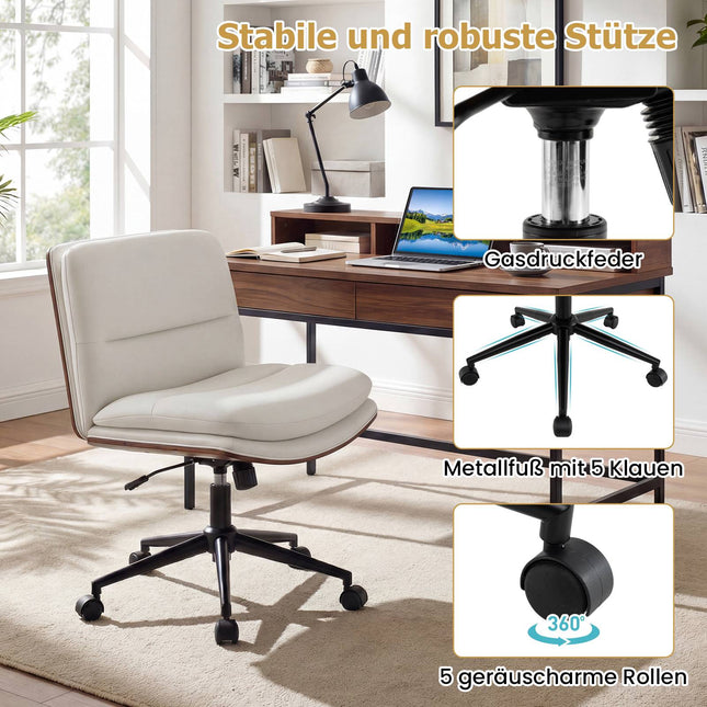 Weißer ergonomischer Bürostuhl, höhenverstellbar, ohne Armlehnen