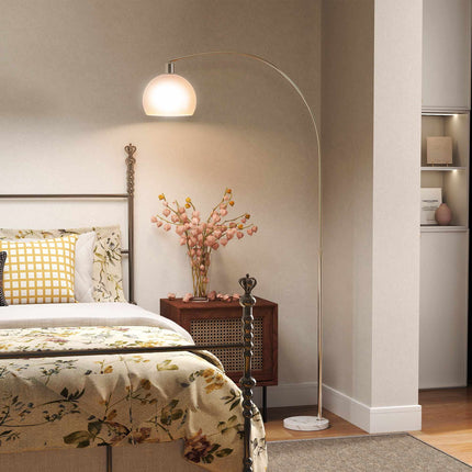 White Floor Lamp, Curved Head, Marble Base, Foot Switch