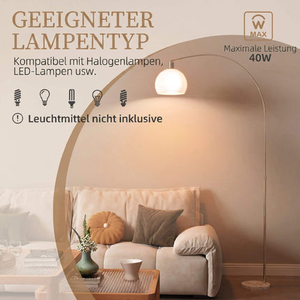 White Floor Lamp, Curved Head, Marble Base, Foot Switch